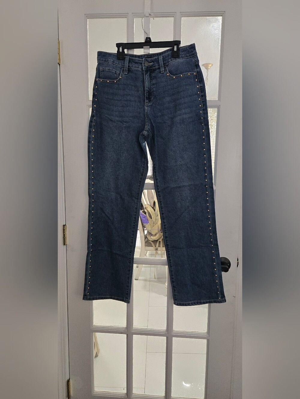 Express Dark Blue Flared Jeans with Side Stud Trim